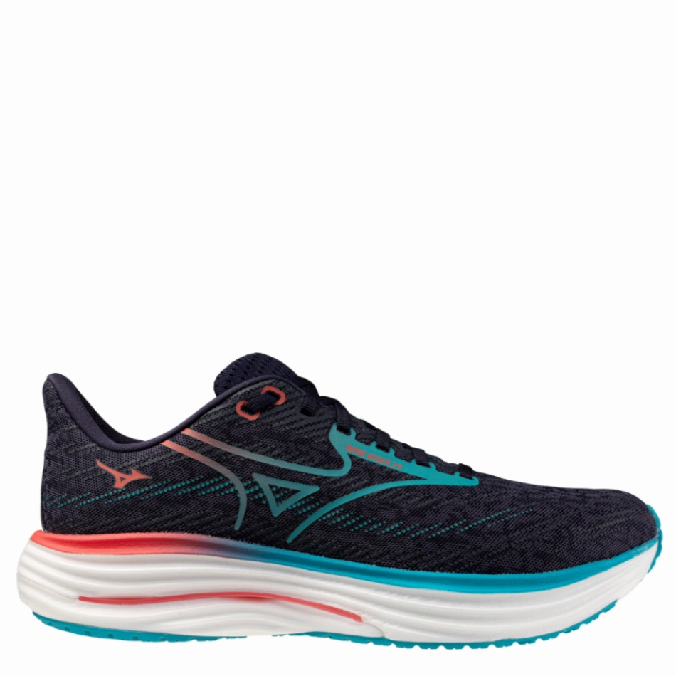 badminton shoes Mountain running Mizuno Men's Wave Rider 29 Running Shoes in Odyssey Gray/Capri Breeze/Calypso Coral AW25