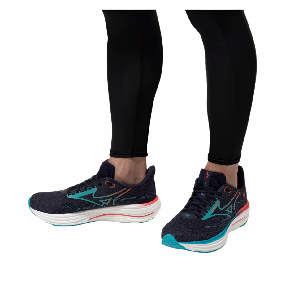 chunky shoes Bouncy Foam Layer Mizuno Men's Wave Rider 29 Running Shoes in Odyssey Gray/Capri Breeze/Calypso Coral AW25