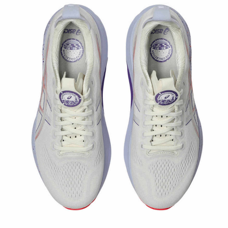 ASICS Women's GEL-KAYANO 32 TOKYO Collection Running Shoes in Cream/Edo Purple AW25 Breathable collar