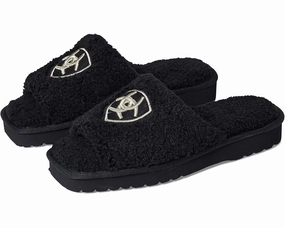 Ariat Cozy Chic Slipper Women's Black Fleece Square Toe Slip On Slide JOBB541 Low Profile