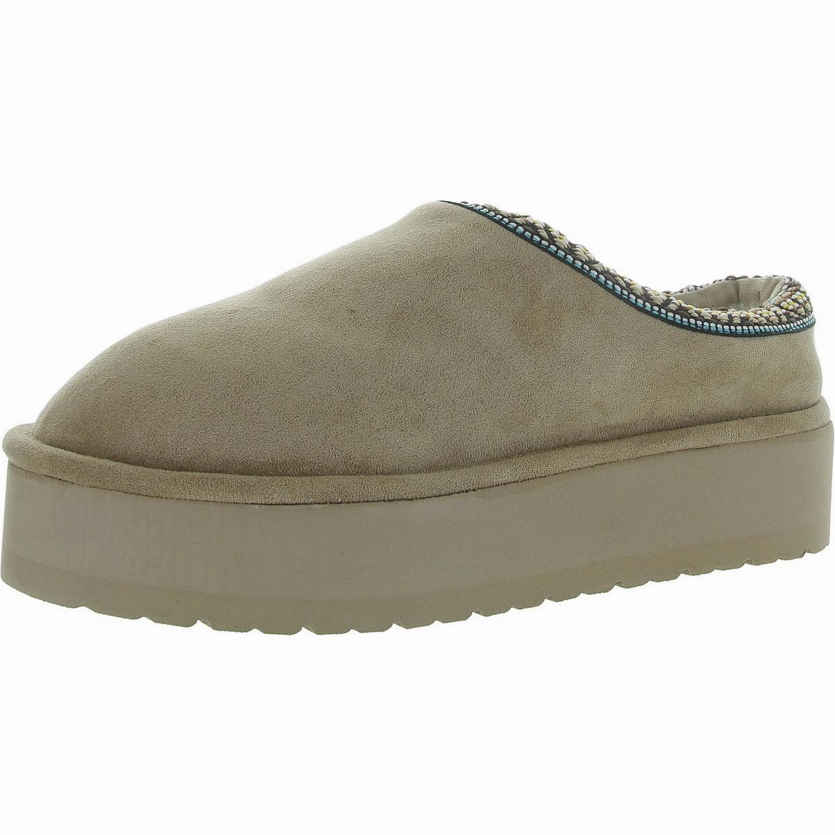 Elyse Womens Faux Fur Lined Platform Scuff Slippers Relaxed Beach Walk