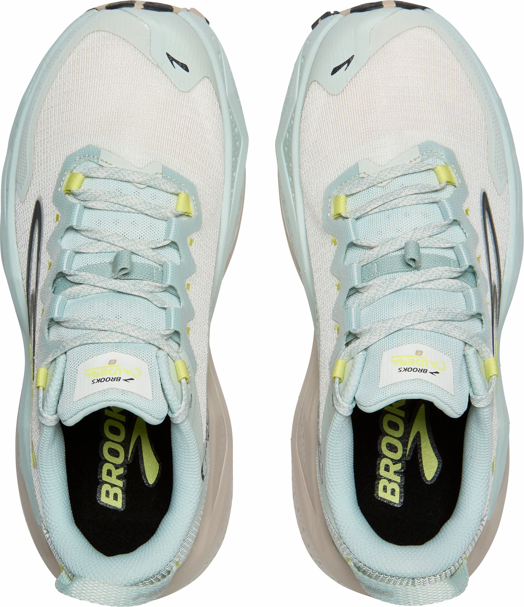 Brooks Caldera 8 Womens Trail Running Shoes - Blue Airflow Enhanced Upper running in a baseball field area shoes