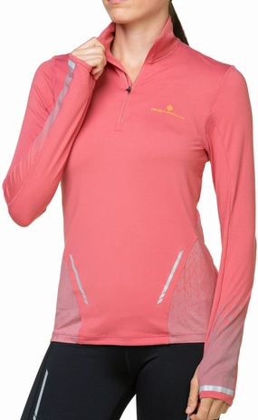 Ronhill Tech Reflect Half Zip Long Sleeve Womens Running Top - Pink Indoor - wear Hand washable