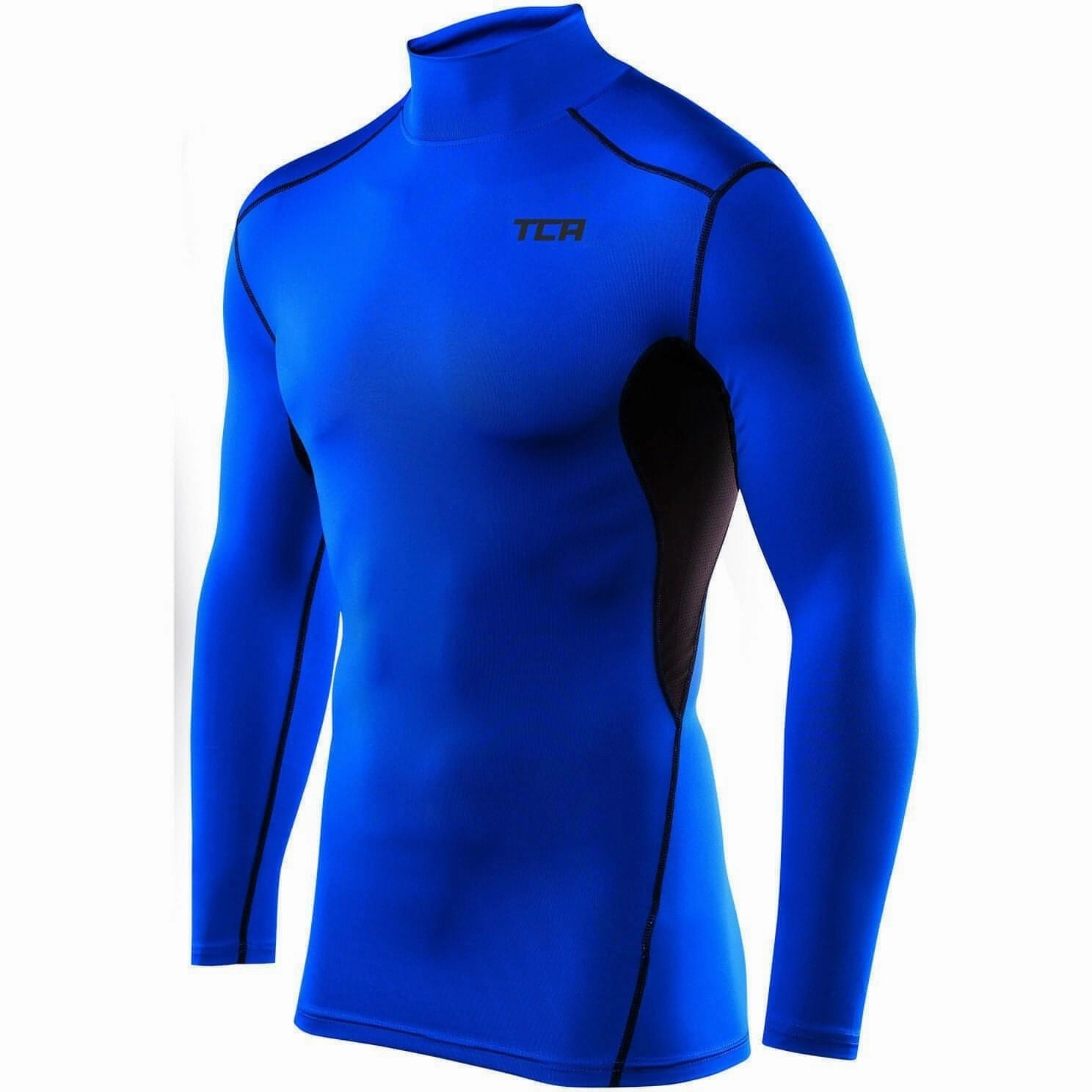 TCA HyperFusion Mock Neck Long Sleeve Junior Compression Top - Blue Curtain