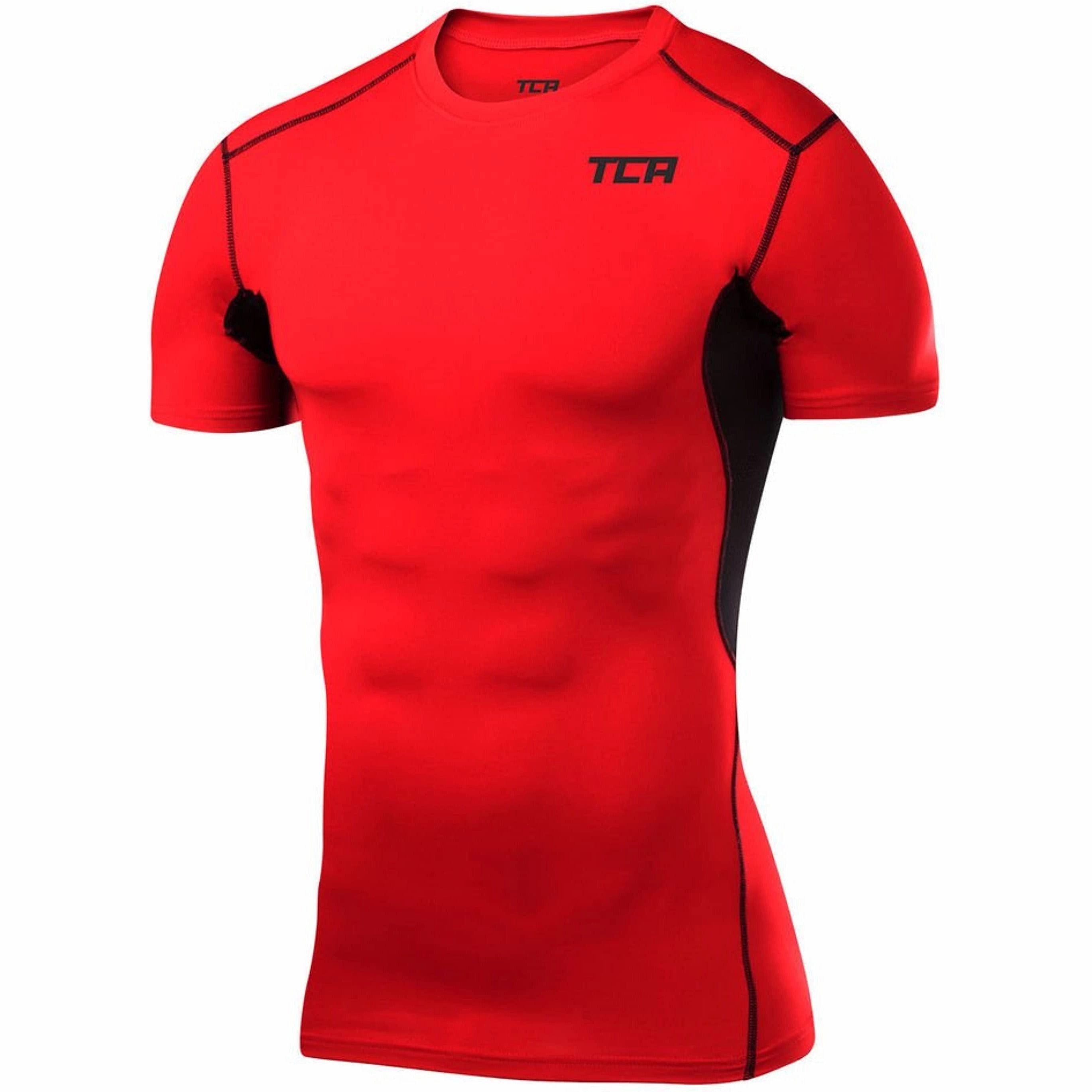 TCA HyperFusion Short Sleeve Mens Compression Top - Red Soft Design Versatile Design