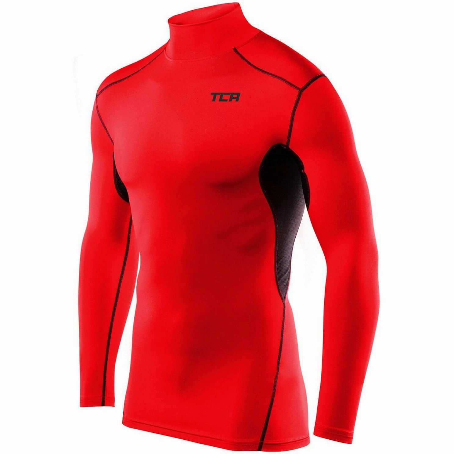 TCA HyperFusion Thermal Mock Neck Mens Long Sleeve Compression Top - Red Hiking - wear Gym workout
