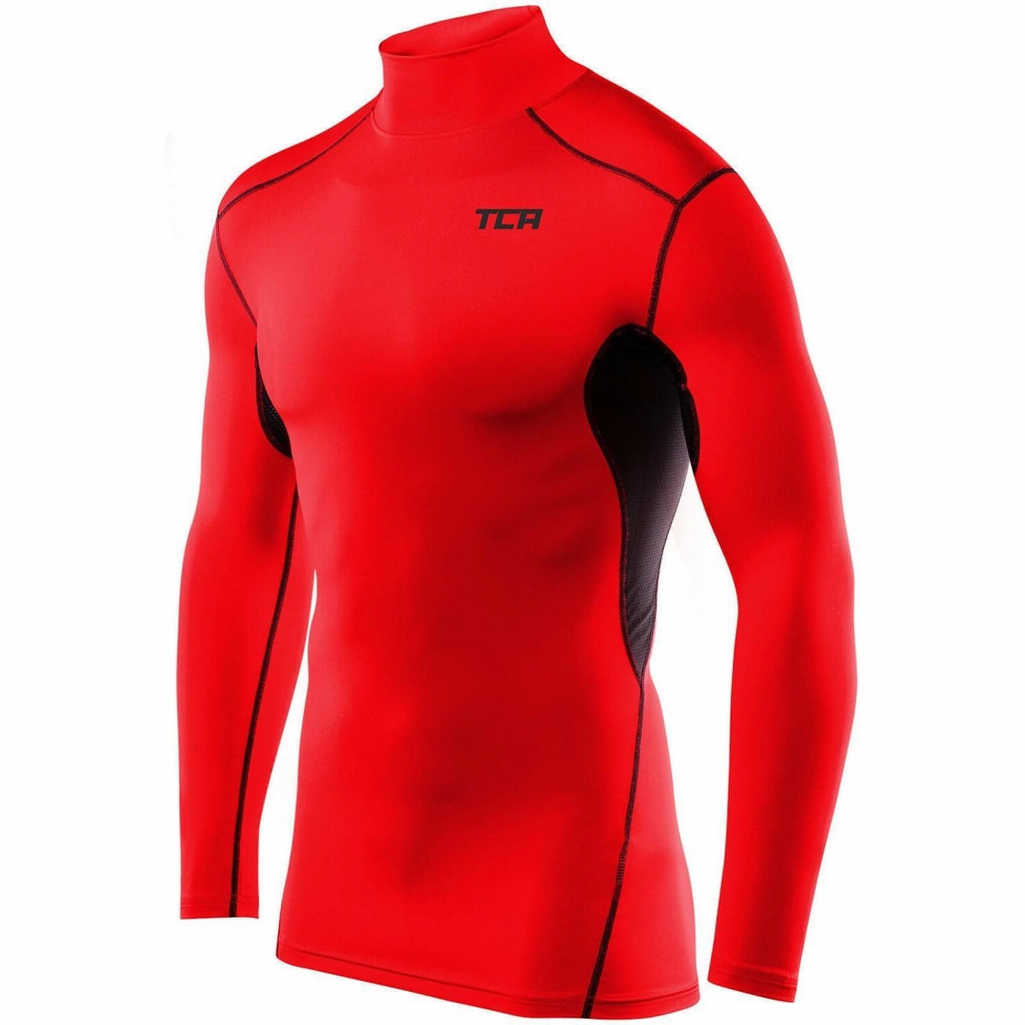 TCA HyperFusion Thermal Mock Neck Mens Long Sleeve Compression Top - Red Wedding Gift easy - care
