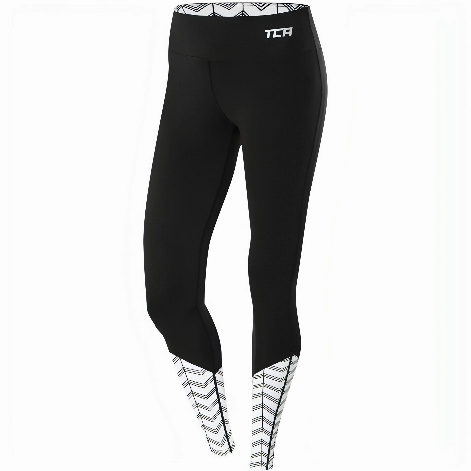 TCA Impulse Printed Womens Long Running Tights - Black Plus Size Fade Resistant Compression Comfort