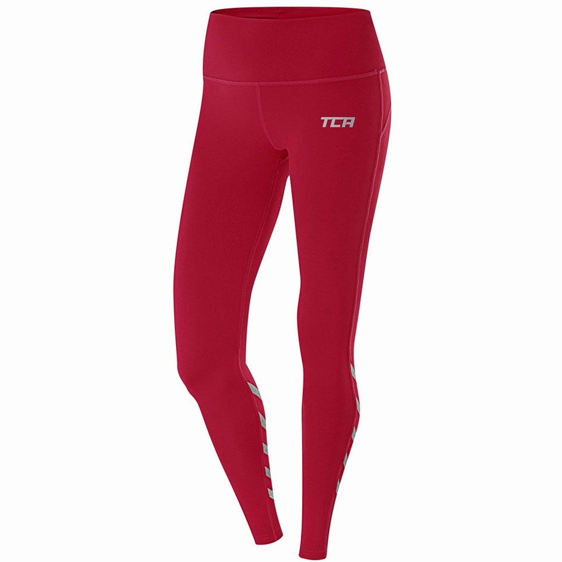 TCA Laser Tech Reflective Womens Long Running Tights - Pink Classic Fit Pocket Design