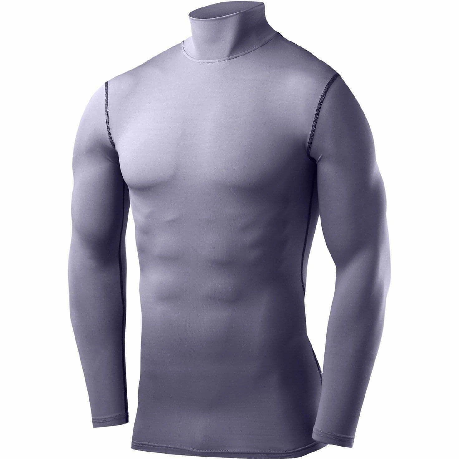 TCA PowerLayer Long Sleeve Mock Mens Compression Top - Grey hat Corduroy