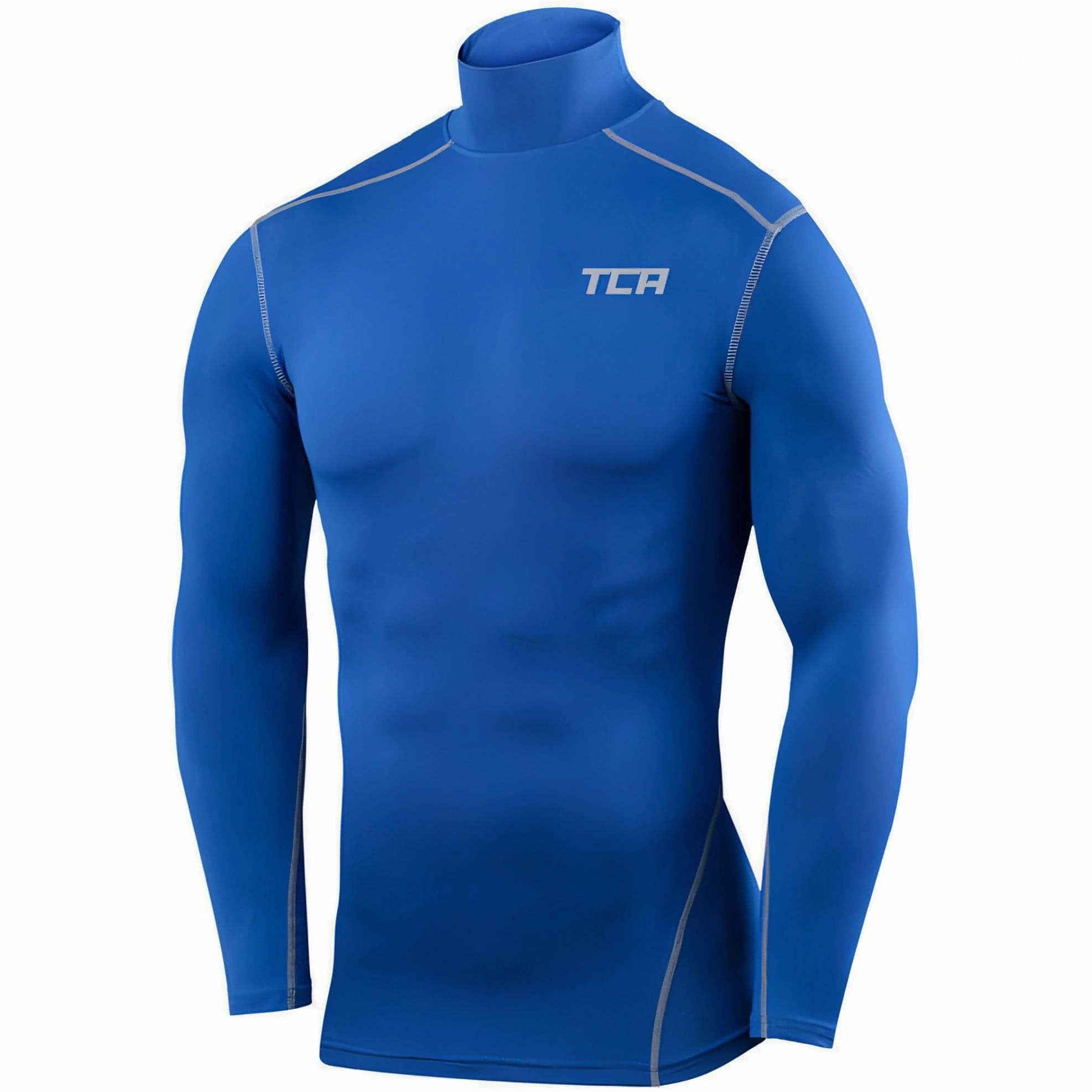 TCA Pro Performance Long Sleeve Mock Mens Compression Top - Blue Sleep Tight - fitting