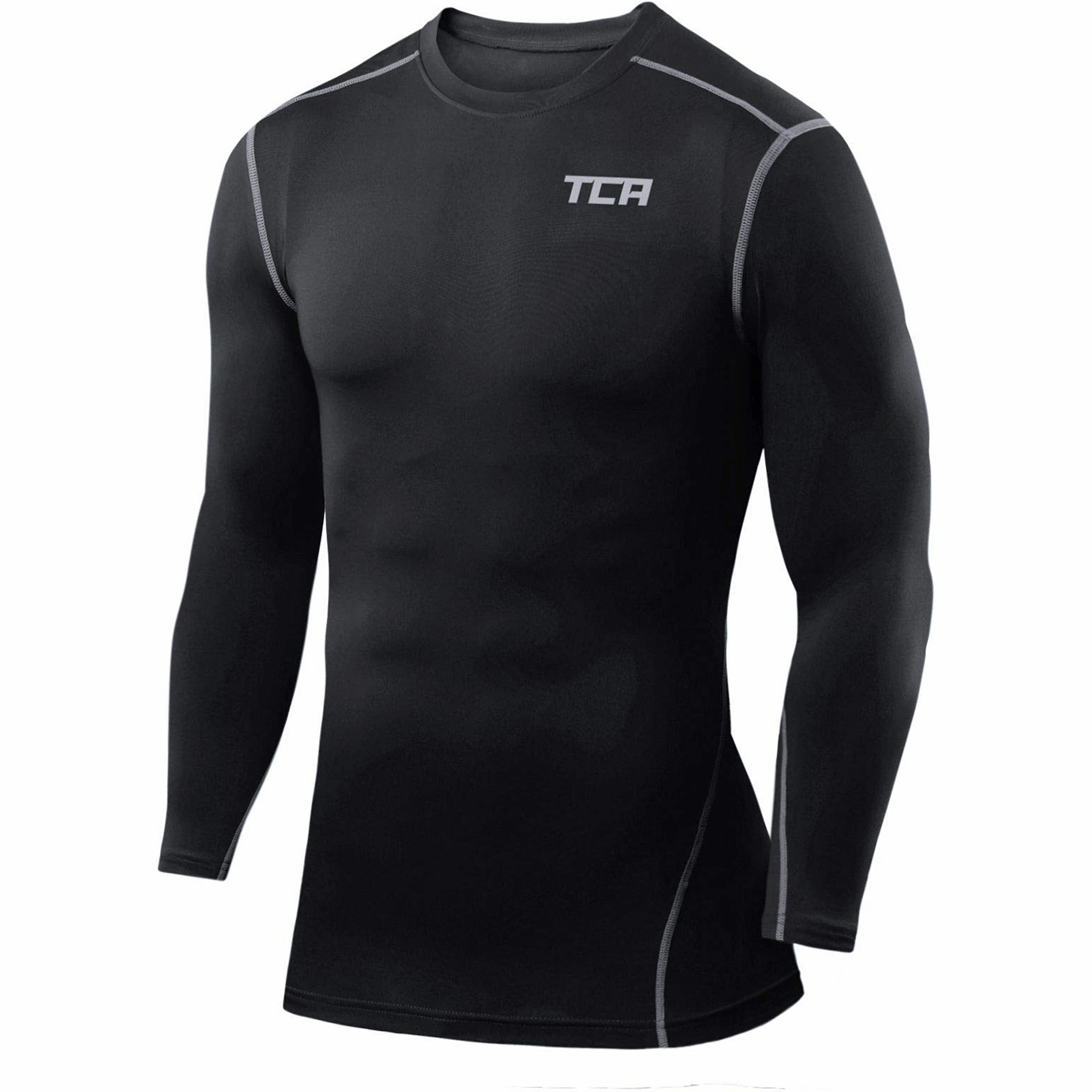 TCA Pro Performance Mens Long Sleeve Compression Top - Black Designer Label