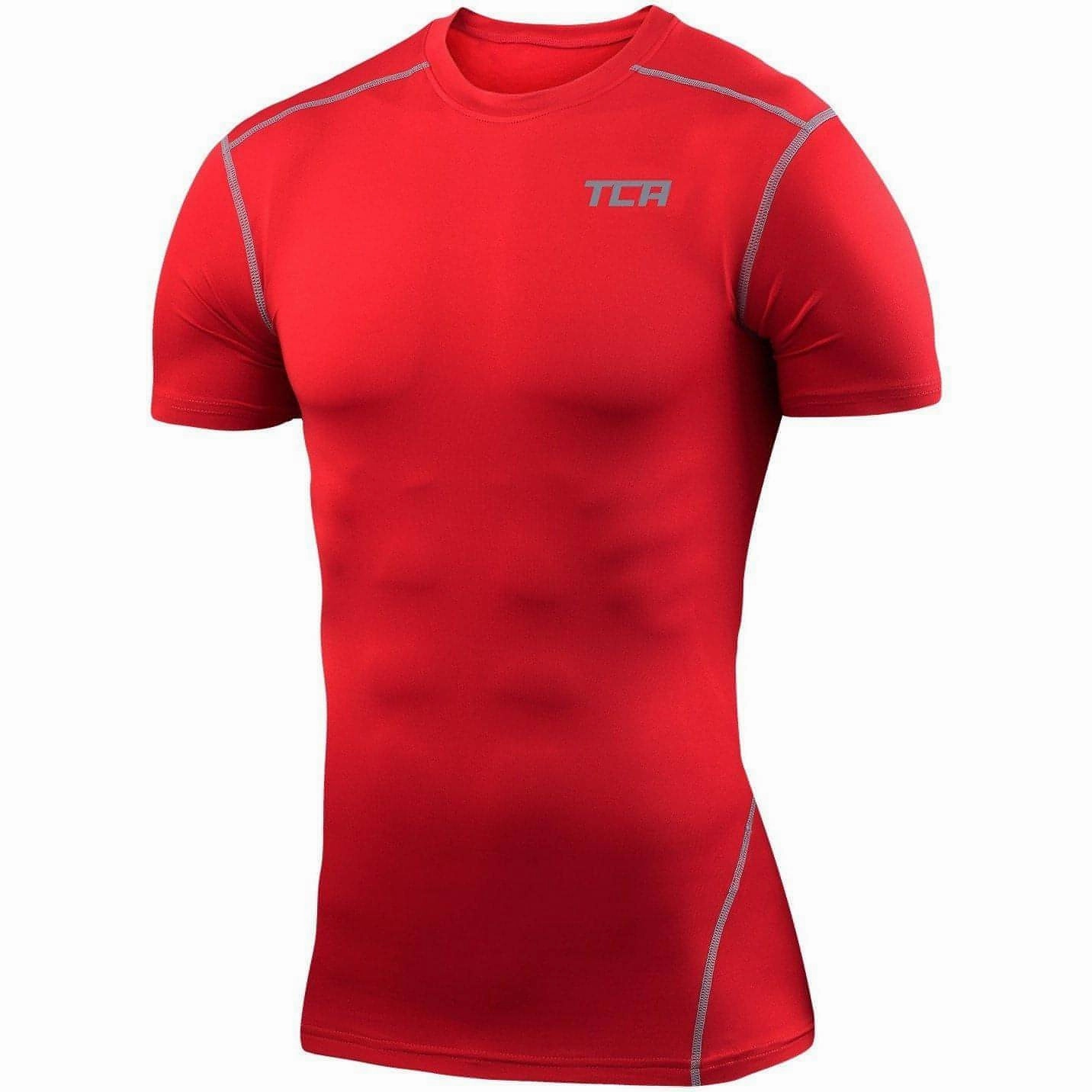 Autumn coziness Quick Dry Material TCA Pro Performance Short Sleeve Mens Compression Top - Red
