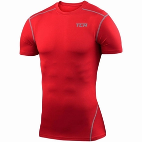 TCA Pro Performance Short Sleeve Mens Compression Top - Red UltraSoftBrushedInterior Lightweight Layer