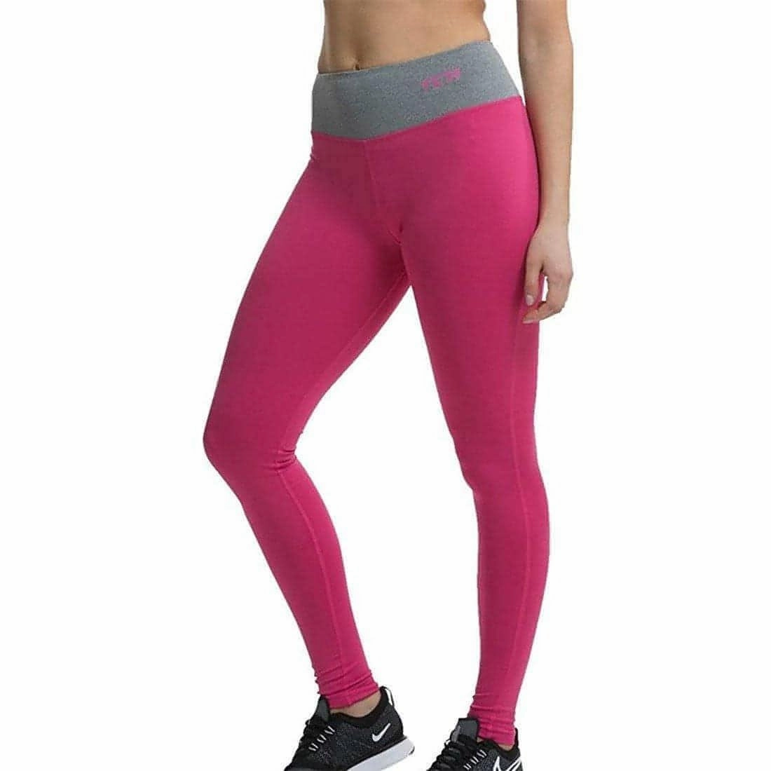 TCA Pro Performance Supreme High Waist Womens Long Running Tights - Pink Rib Knit Postpartum Fit