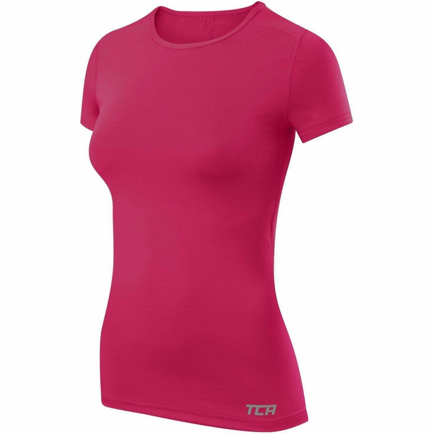 Leisure Casual Easy Layering TCA Pro Performance Womens Short Sleeve Baselayer Running Top - Pink