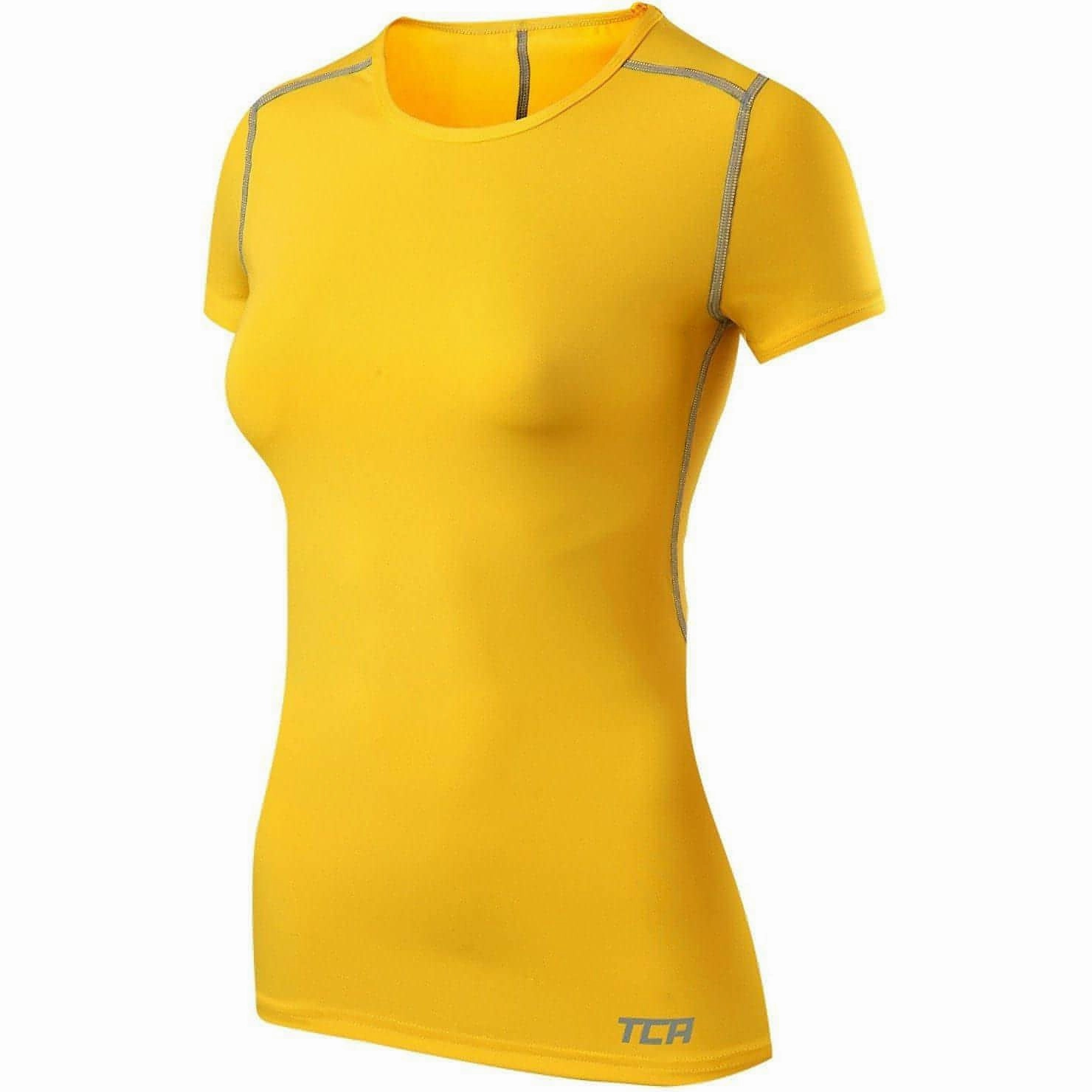 TCA Pro Performance Womens Short Sleeve Baselayer Running Top - Yellow Stylish and Easygoing Casual and Soft