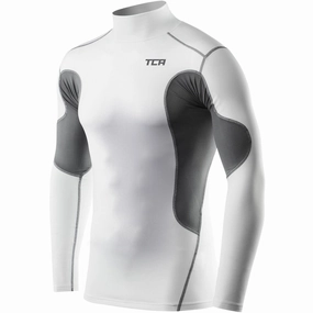 TCA SuperThermal Long Sleeve Mock Junior Compression Top - White Tight - fitting Athletic