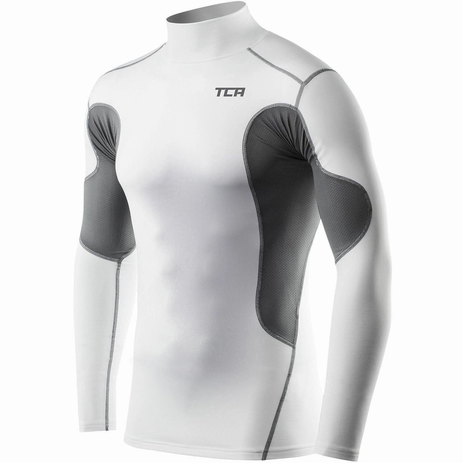 TCA SuperThermal Long Sleeve Mock Junior Compression Top - White Tight - fitting Athletic