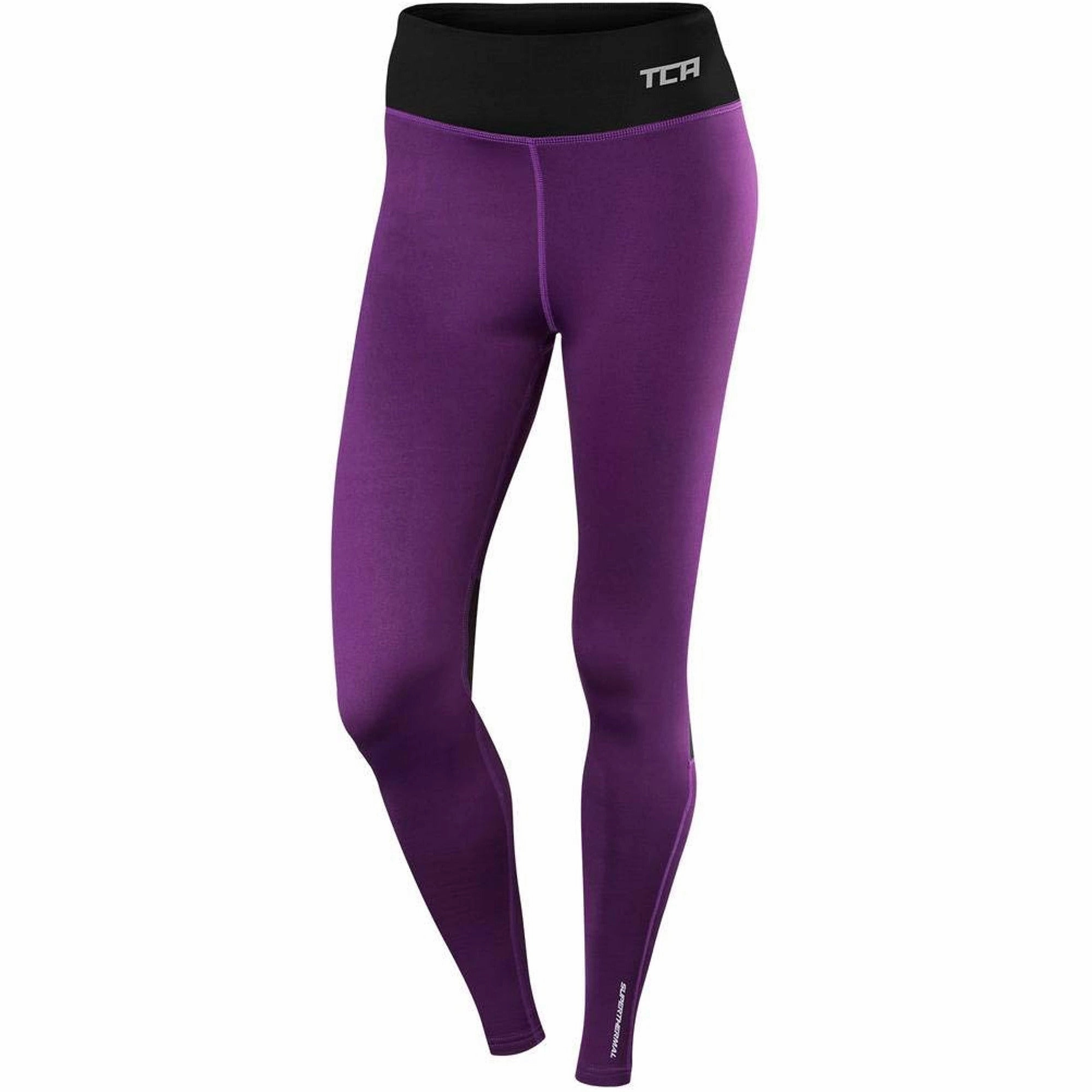 TCA SuperThermal Performance Womens Long Running Tights - Purple Breeze Feel Beginner Level Seamless Design