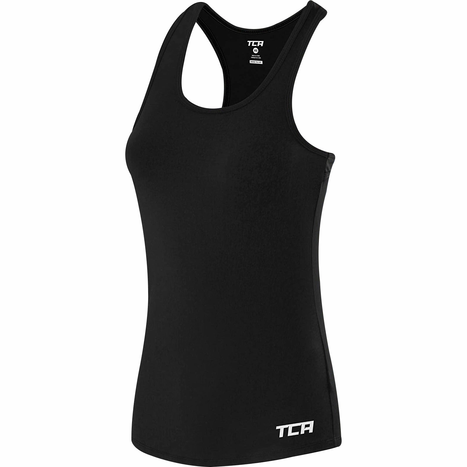 TCA Tech Racerback Womens Running Vest Tank Top - Black Fray Resistant Trim Light Color
