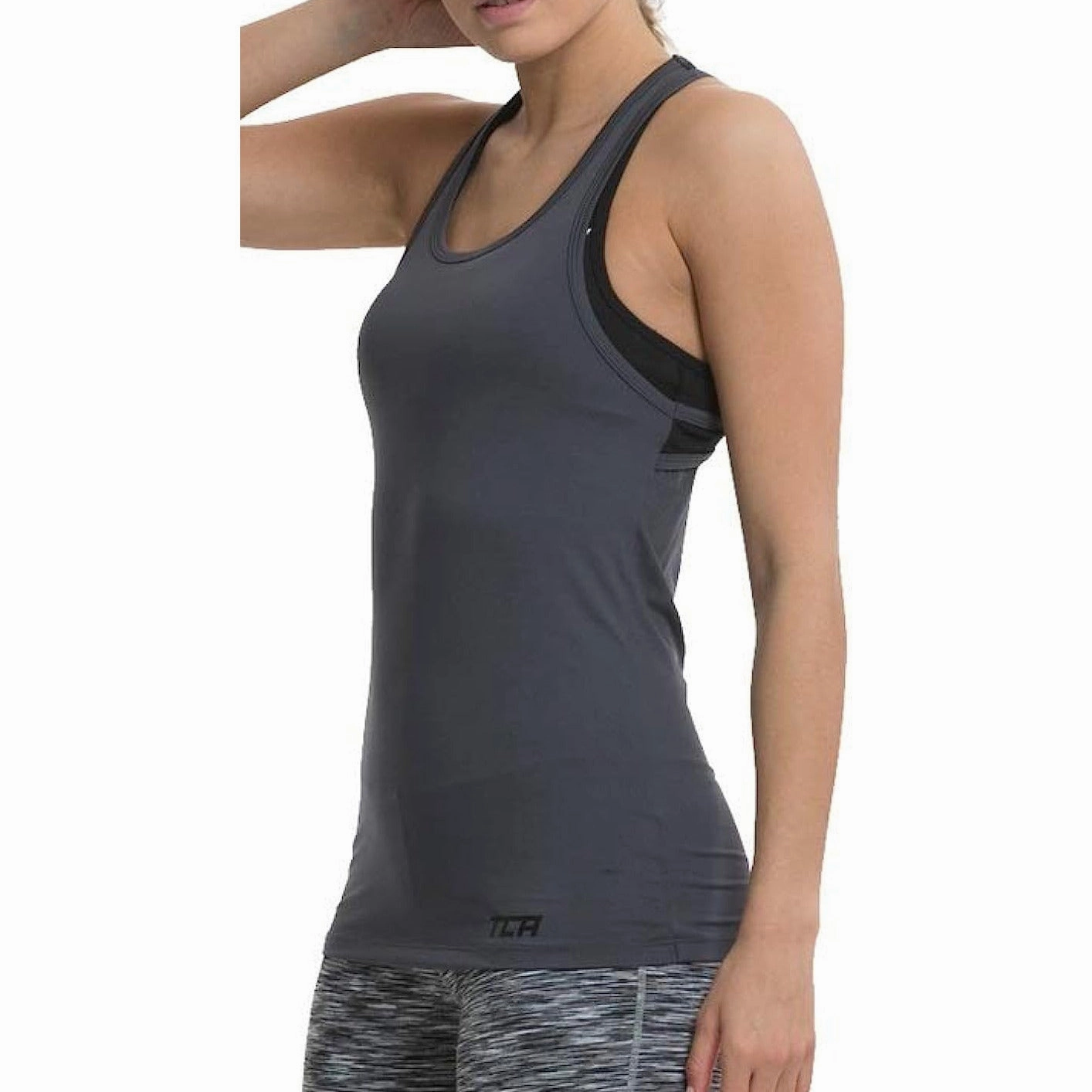 hollowness Silk TCA Tech Racerback Womens Running Vest Tank Top - Grey