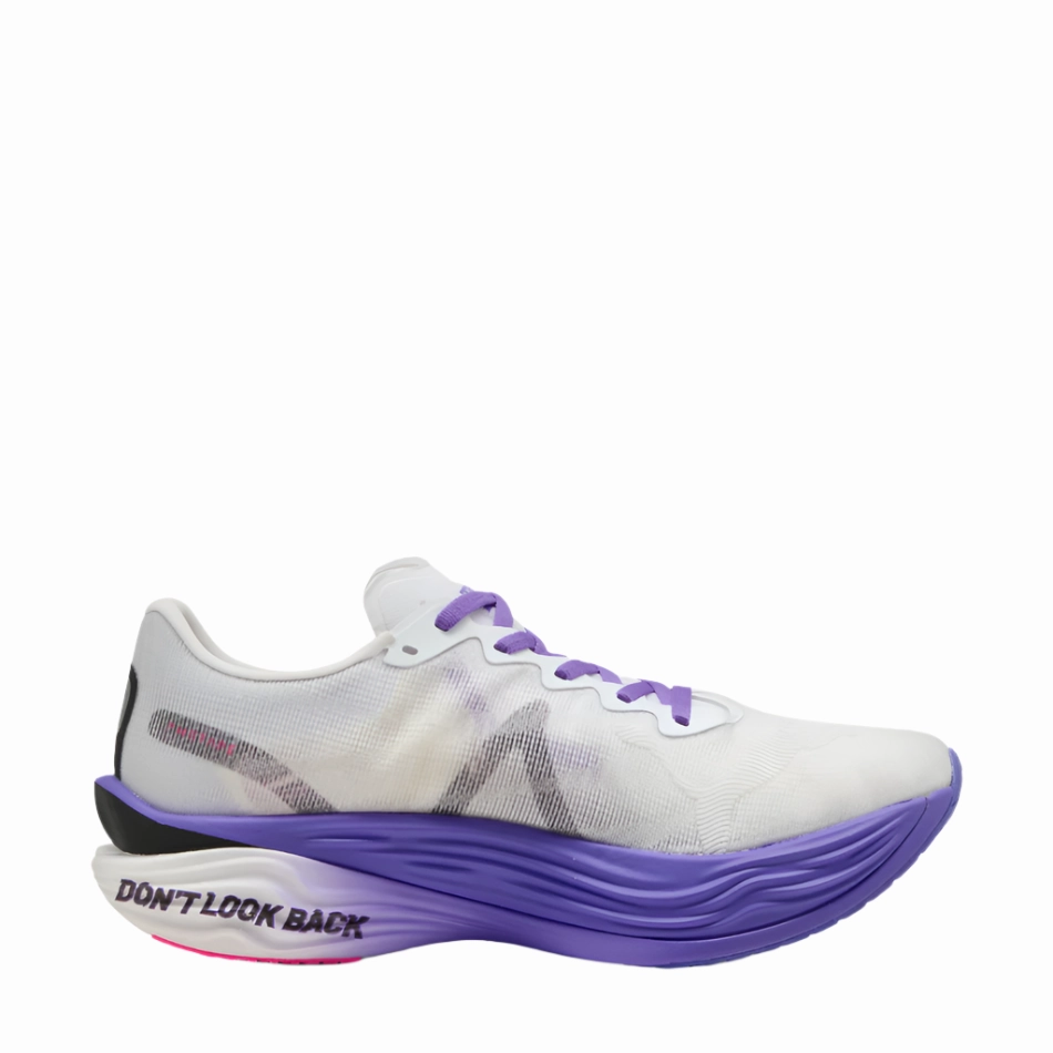 PUMA Men's Deviate NITRO Elite 3 DIGITOKYO Running Shoes in PUMA White/Dark Amethyst AW25 running with a hat Cushioned Landing Zone