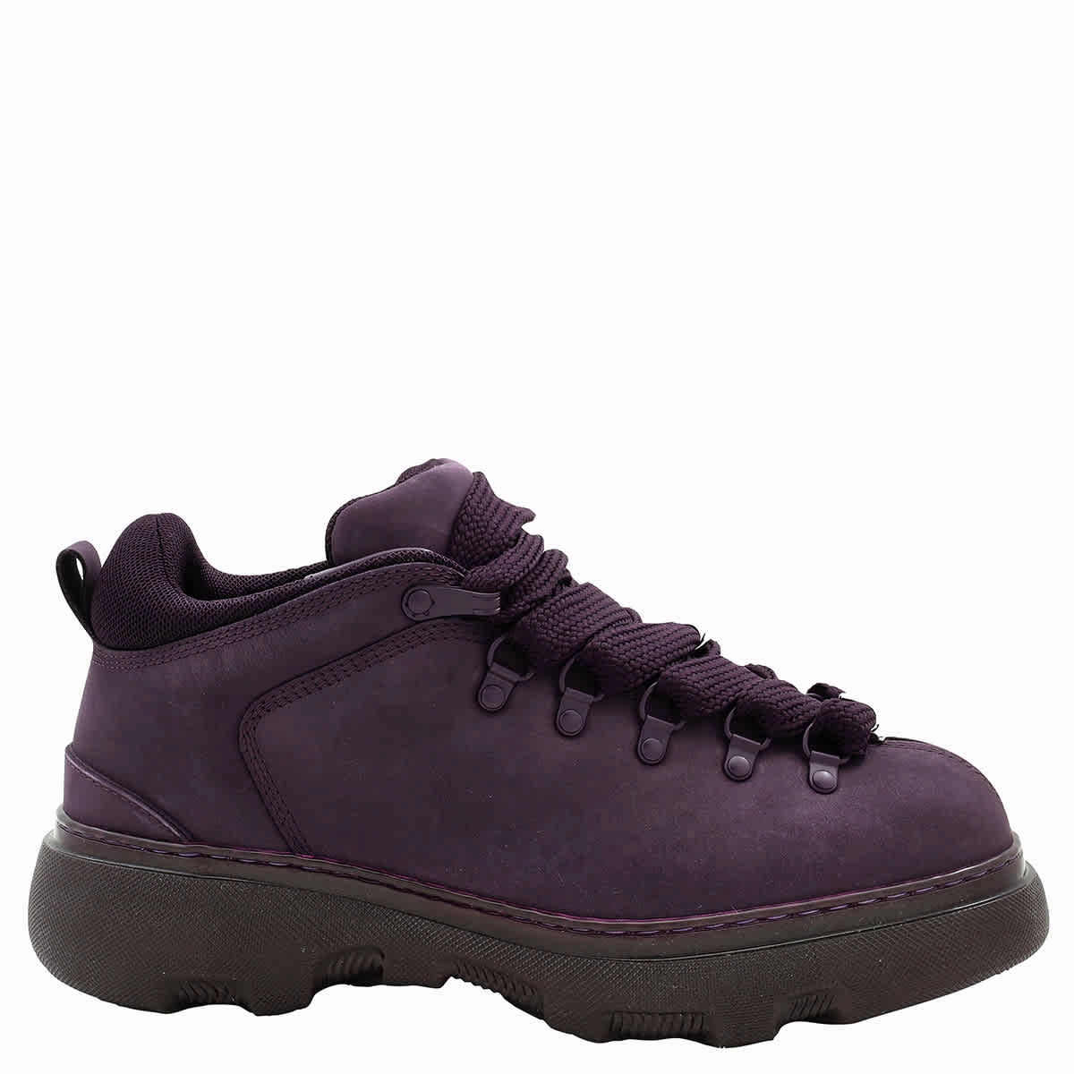 Thick sole Farmer Burberry Men's Aubergine Lace-Up Leather Trek Ankle Boots
