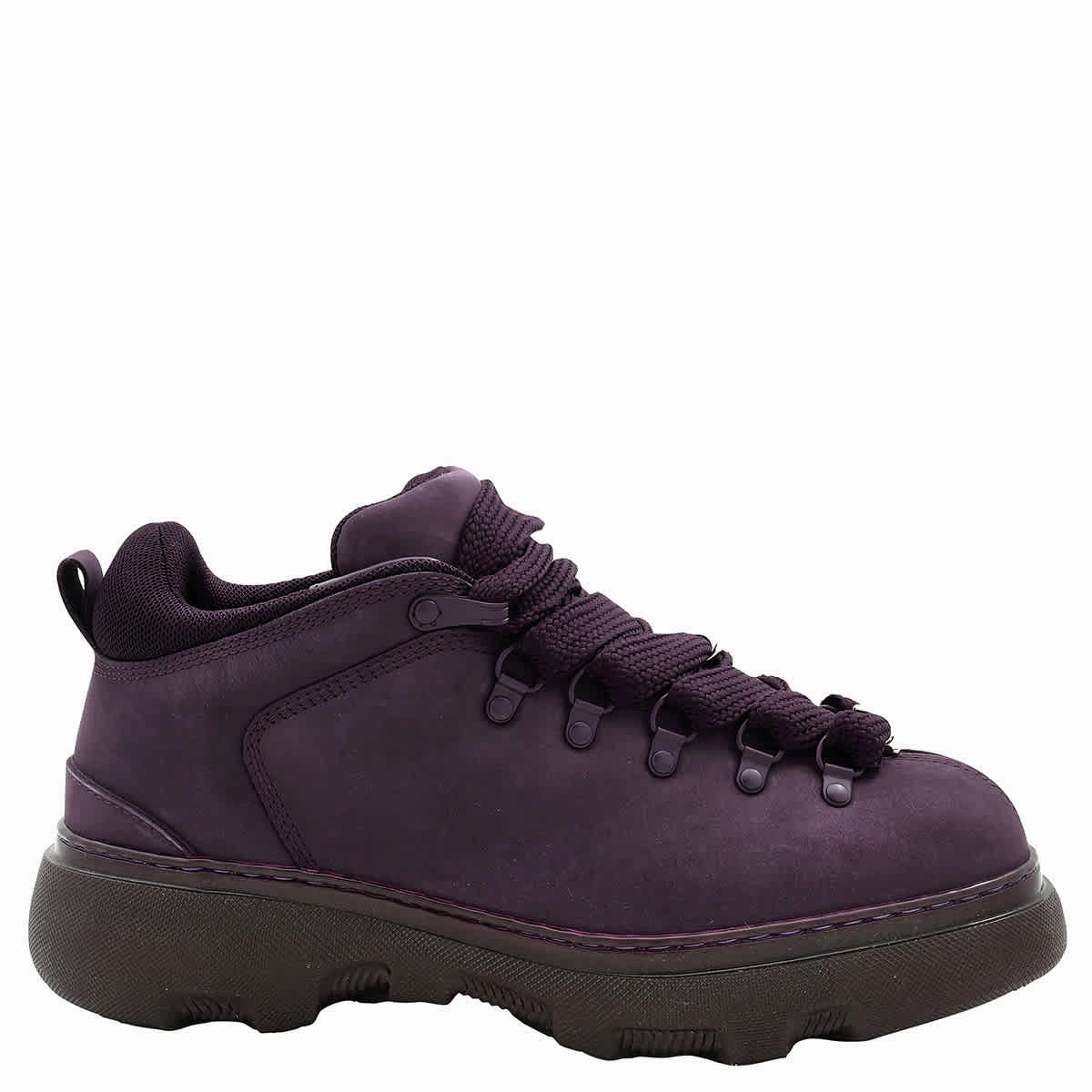Burberry Men's Aubergine Lace-Up Leather Trek Ankle Boots Easy to Wear Insulated Mountain Climber
