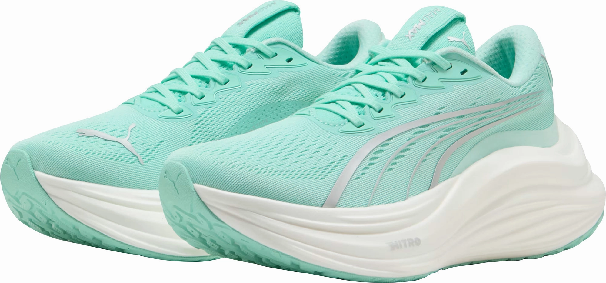Puma MagMax Nitro Womens Running Shoes - Green Microfiber Accent Details Responsive Ride Experience