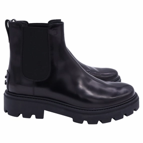 Flexible Comfort Multi Surface Tod's Logo-Embossed Chelsea Boots in Black Leather
