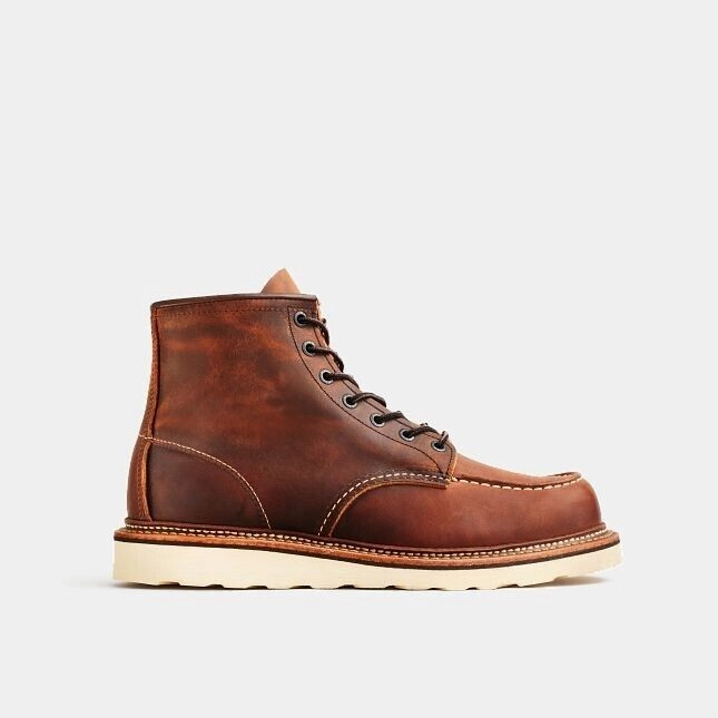 Comfy Cushion Comfortable Flex Red Wing Classic 1907 Men's Copper Rough & Tougs Leather Moc Toe 6" Boots