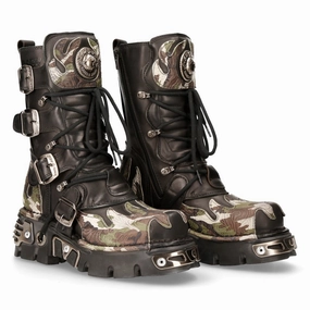 591 S15 Camouflage Flame Metallic Biker Goth Boots Durable Grip