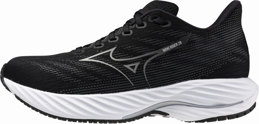 squash player shoes Mizuno Wave Rider 28 WIDE FIT (D) Womens Running Shoes - Black