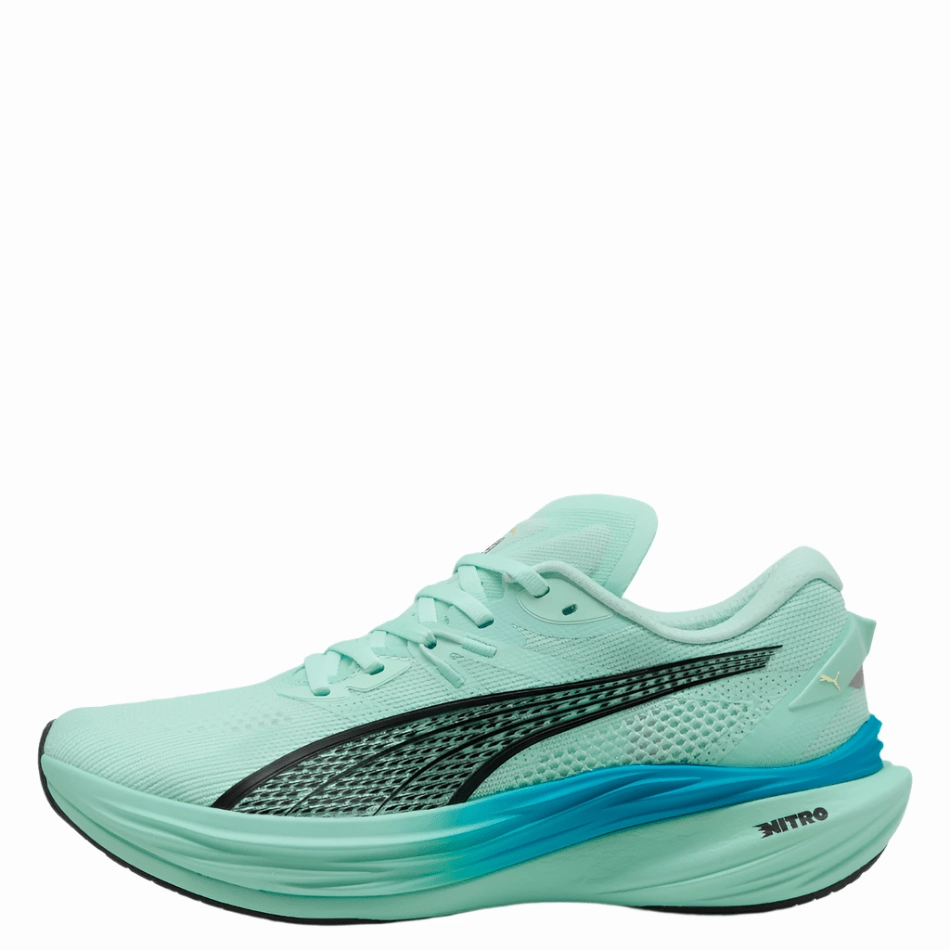 PUMA Men's Deviate NITRO 3 Running Shoes in Mint Melt/Speed Blue AW25 Slip   On Style