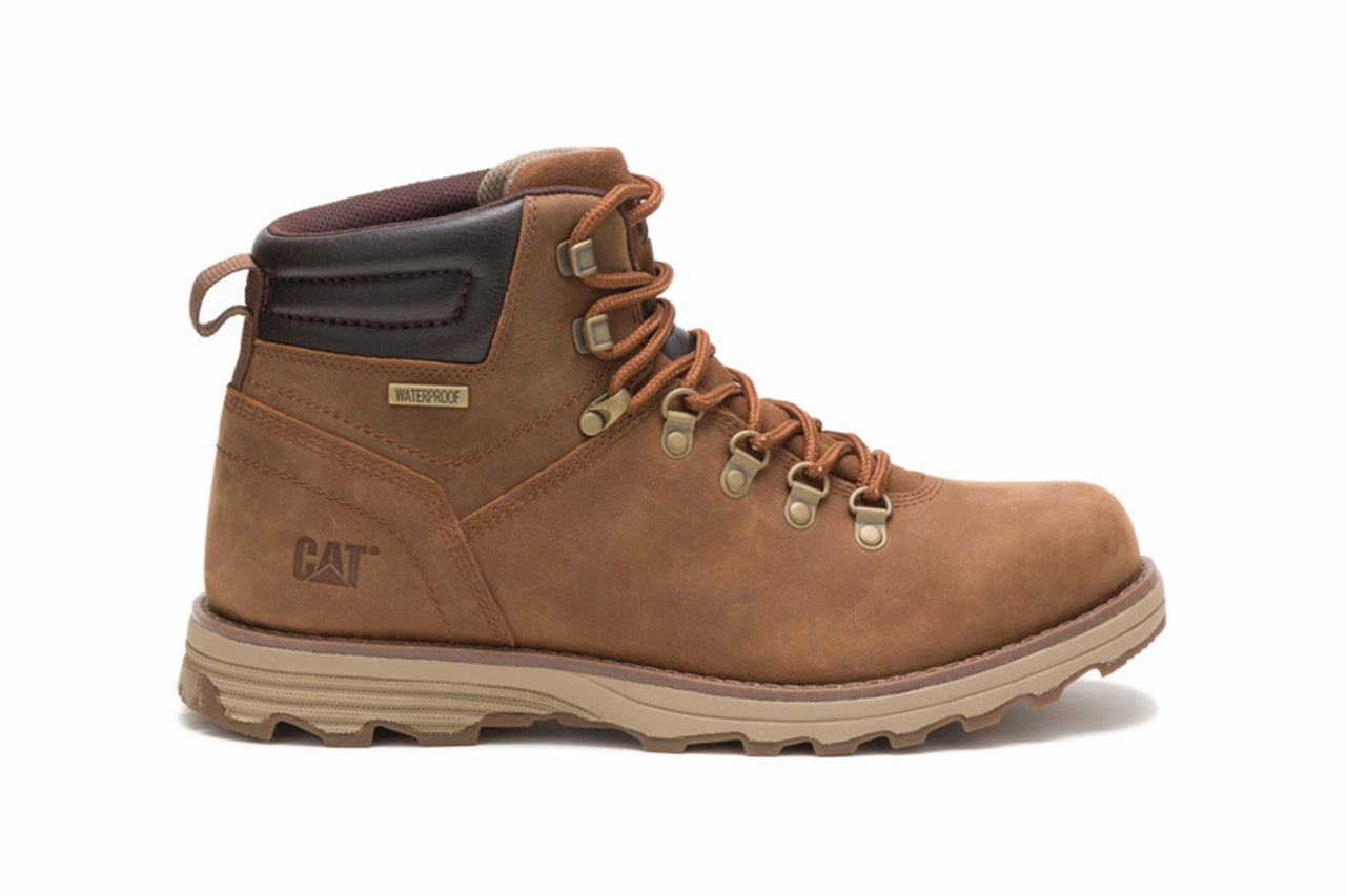 Caterpillar Mens Sire Waterproof Brown Sugar Leather CAT Work Boots Machine washable
