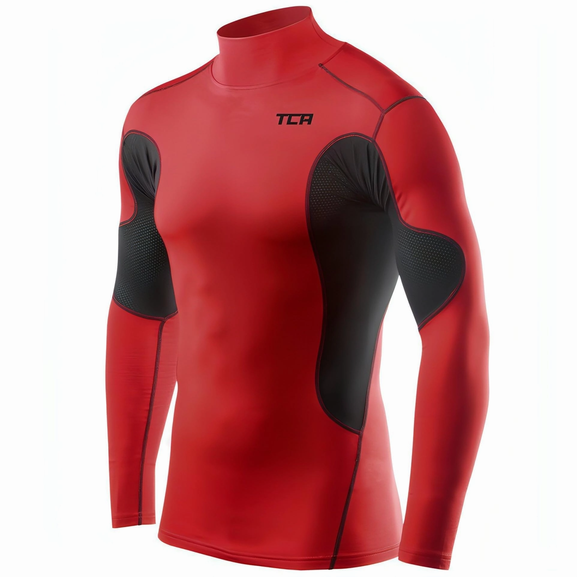 TCA SuperThermal Long Sleeve Mock Mens Compression Top - Red Collared neck Breathable fabric