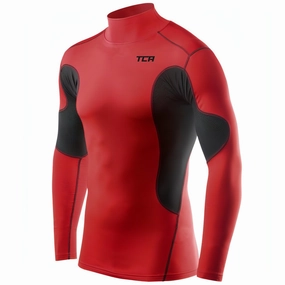 TCA SuperThermal Long Sleeve Mock Mens Compression Top - Red Collared neck Breathable fabric