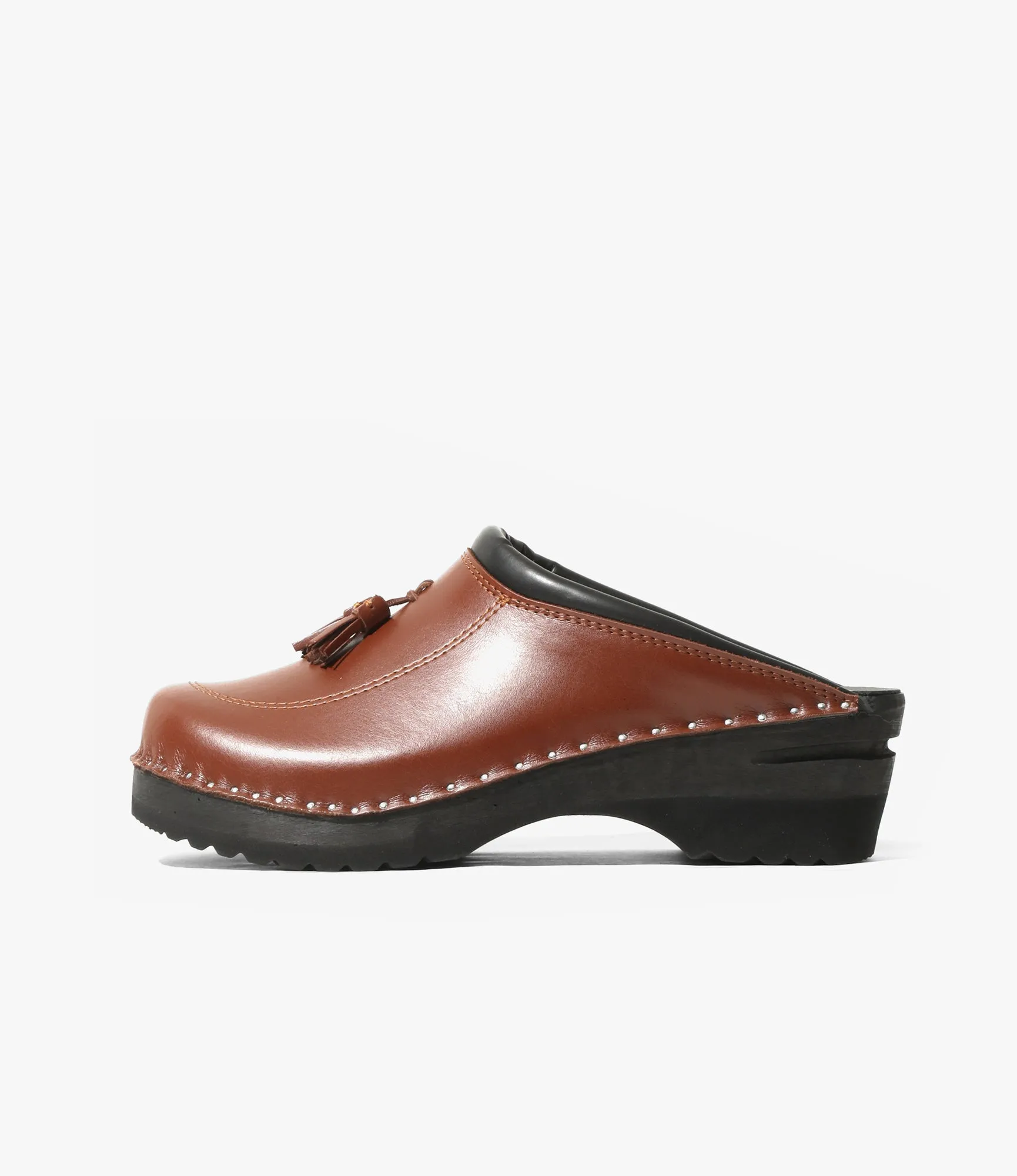 Seamless Inner Lining Twin Tassel 'Monet' Clog ?C?Brown Leather