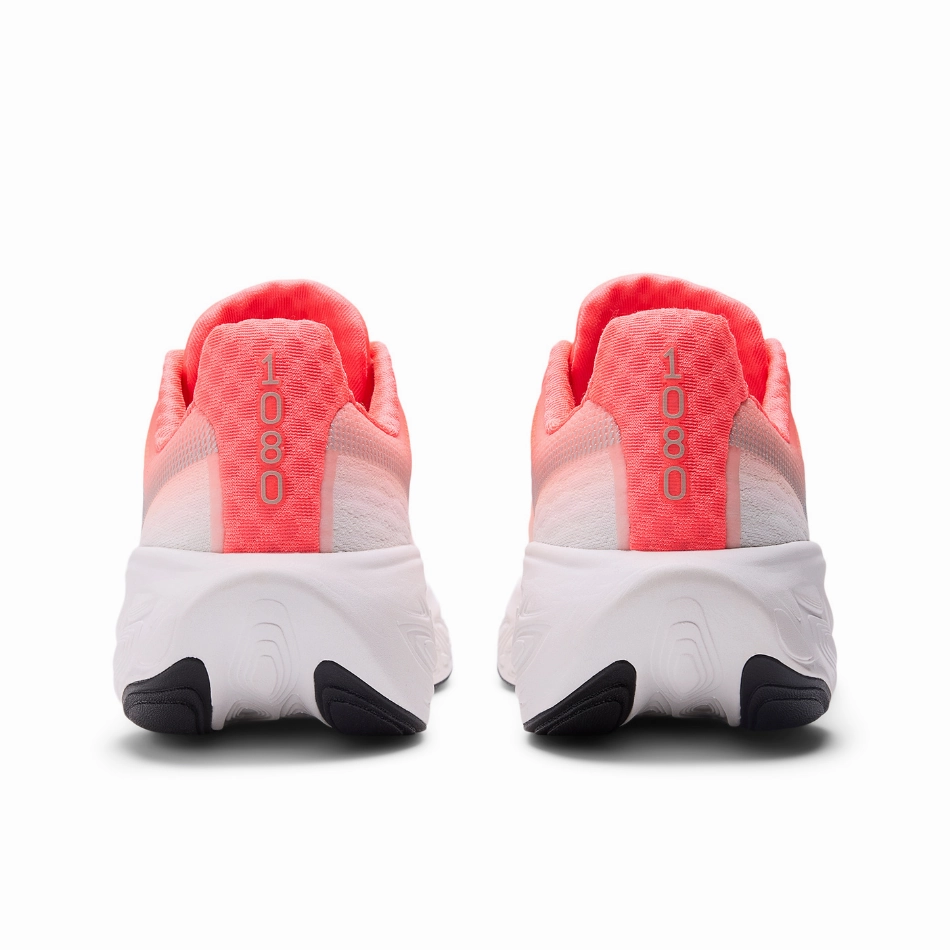 Dynamic Rocker Shape New Balance Women's 1080 v14 D Wide Fit Running Shoes in Urgent Red/Silver Metallic/Light Silver Metallic AW25