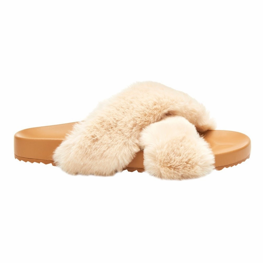 Reliable Comfort Coconuts by Matisse Seasons Slipper Women's Beige Faux Fur Slip-On Slide JOBB560
