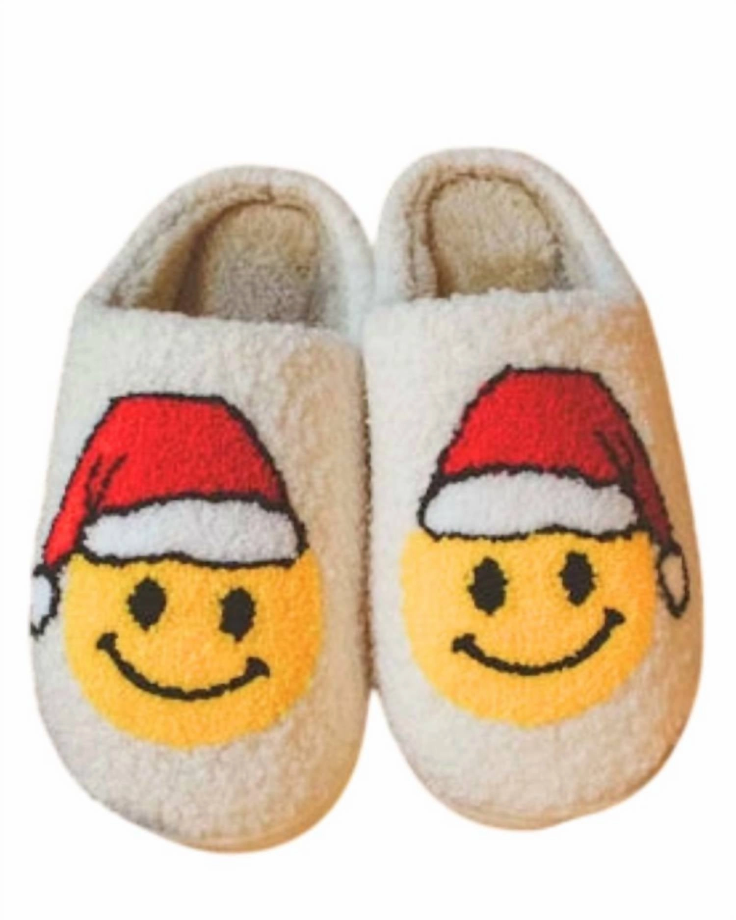Unisex Santa Christmas Happy Face Slippers In White Beach Ready Outdoor Adventure