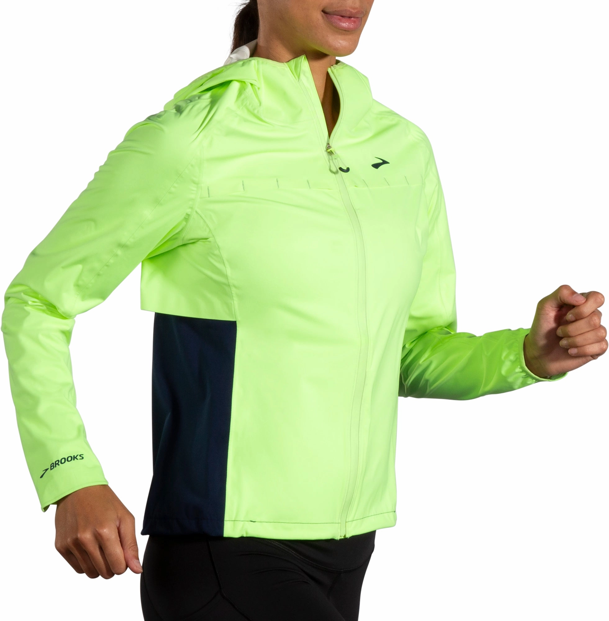 Brooks High Point Waterproof Womens Running Jacket - Green Adjustable Hood Rainproof Wear