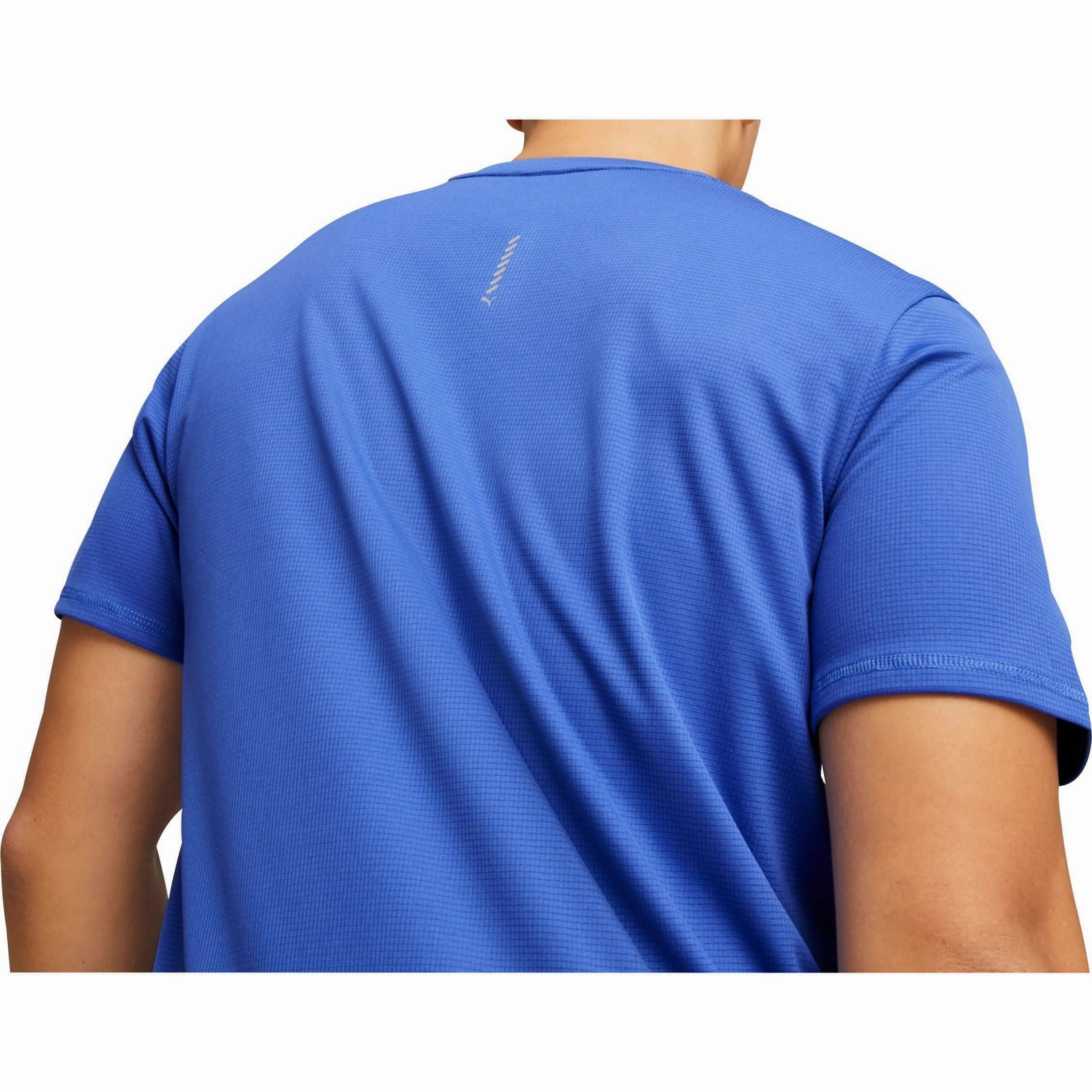 Comfort Fit Design Puma Run Favourite Logo Short Sleeve Mens Running Top - Blue
