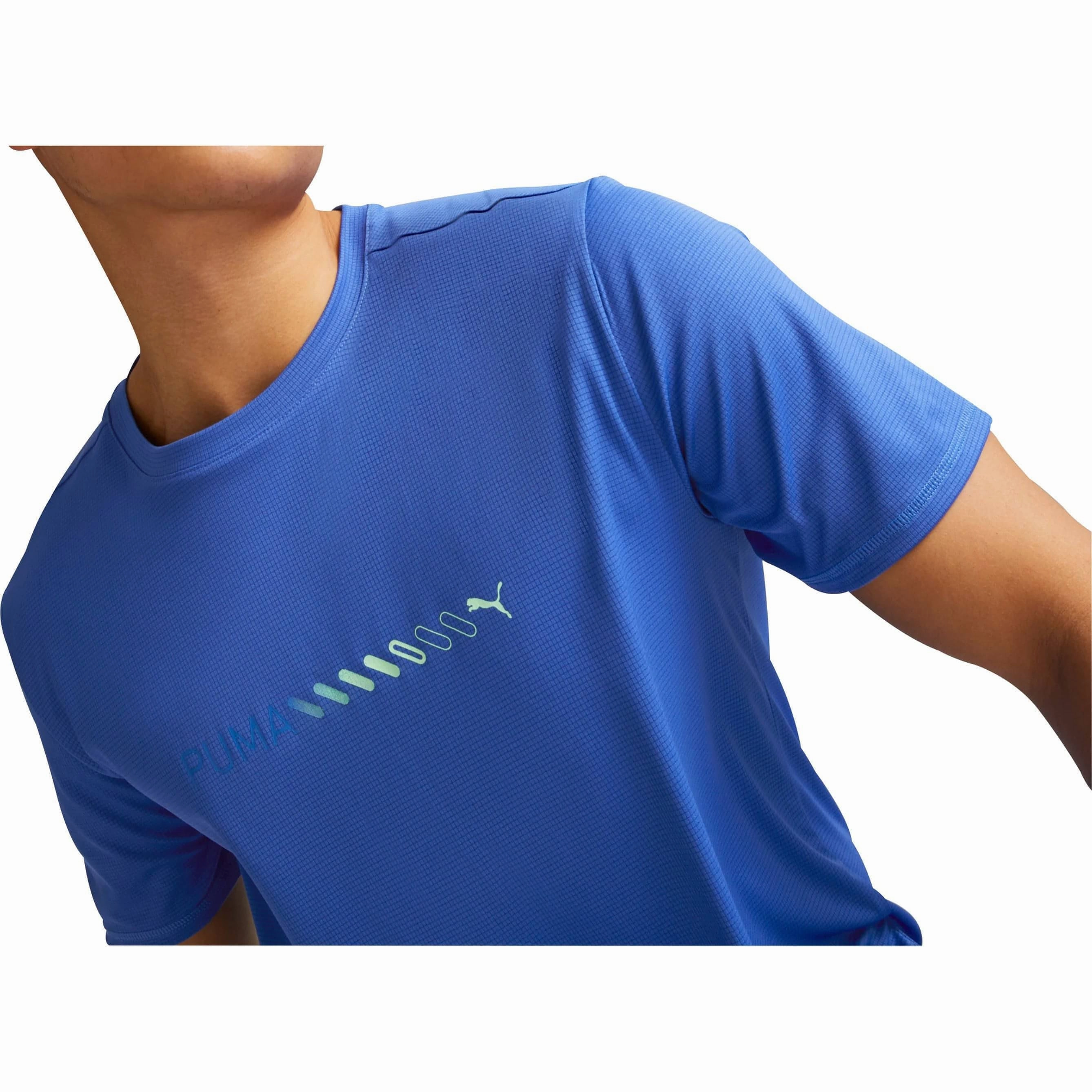 Puma Run Favourite Logo Short Sleeve Mens Running Top - Blue Sporty Layer Look