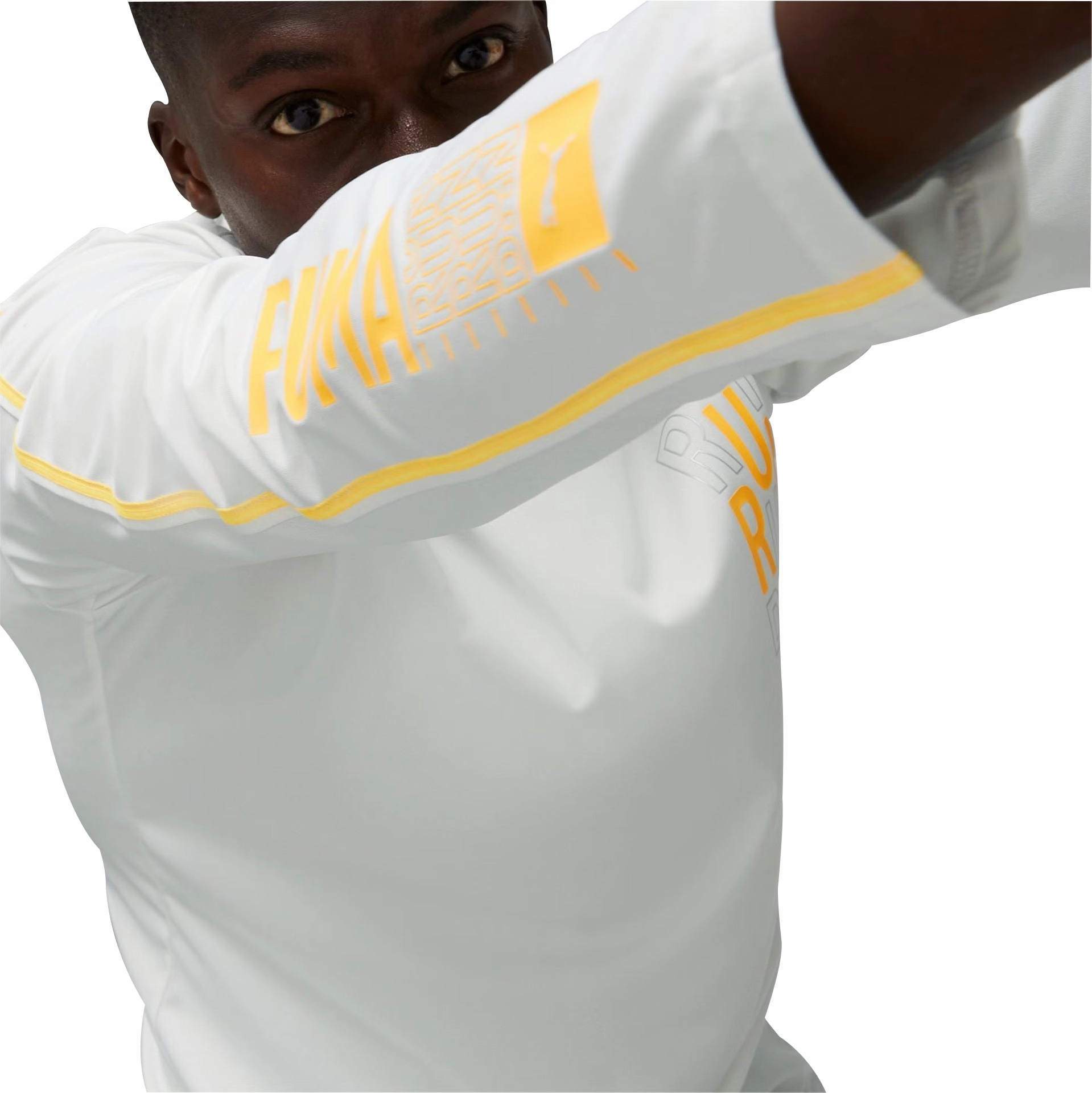 Puma Run Graphic Long Sleeve Mens Running Top - White Quick Release Button Design Teenager