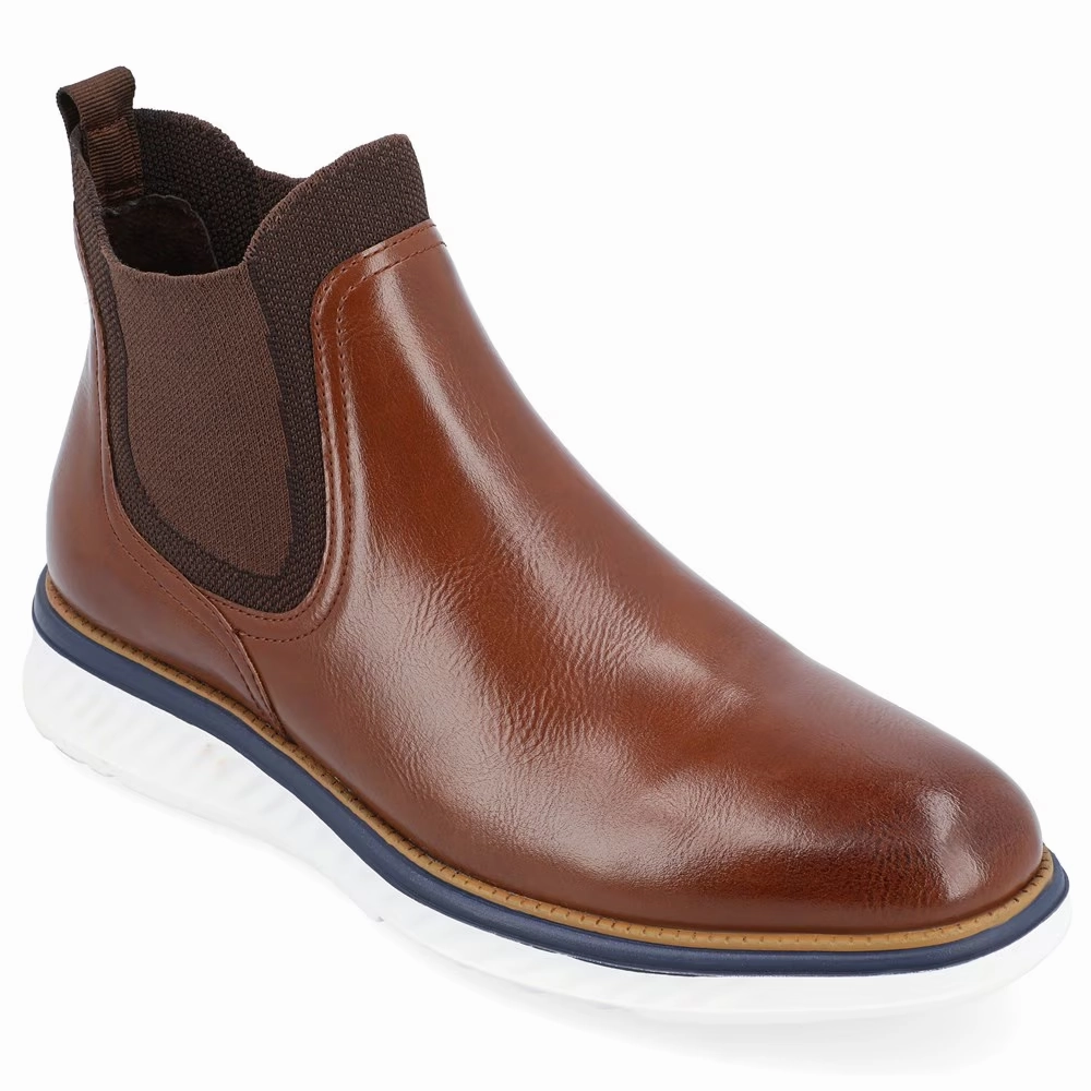 Vance Co. Hartwell Chelsea Boots Men's  Brown Leather Pull On Ankle ZPO3766 Trail Support