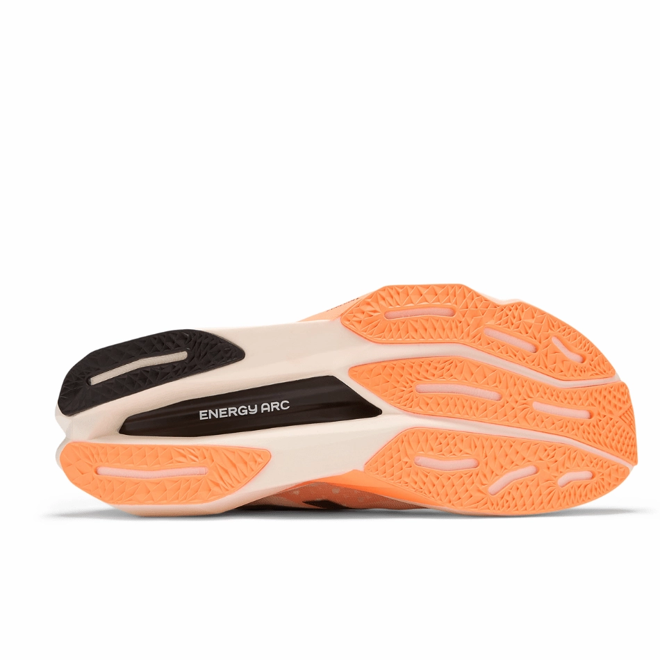 New Balance Men's FuelCell SuperComp Elite V4 Running Shoes in White/Angora/Hot Mango SS25 running in a cable car station area shoes