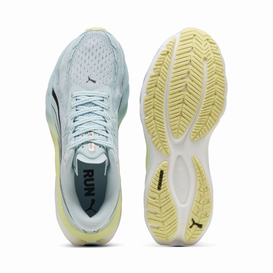 running in a volcanic area shoes running in a wellness retreat shoes PUMA Women's Velocity NITRO 4 Running Shoes in Sea Glass/Gold Moon AW25