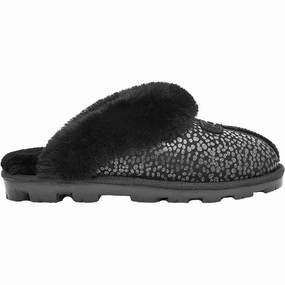 Leather Upper Light Summer Slides Women's Coquette Sparkle Spot Slip-On Slippers In Black